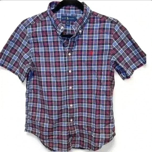 Ralph Lauren Boys Plaid Short Sleeve Button-Up Shirt Size Large - Picture 1 of 7